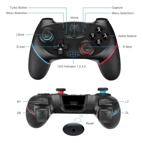 Mando Gamepad Inalámbrico Compatible Nintendo Switch Y Pc Ergonomía Negro — foto 6