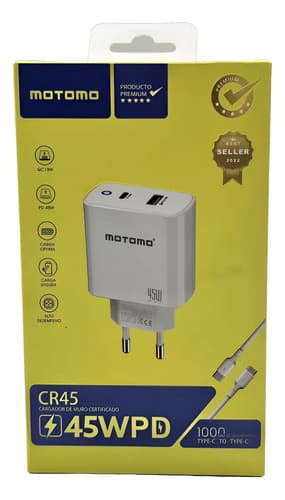 Cargador De Pared Qc 18w Cr45w Pd A C 45w Tipo C Motomo Cr45 Blanco