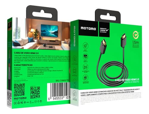 Cable Hdmi Motomo Uhd 4k 3d V2.0 1.5 Metros Negro — foto 4