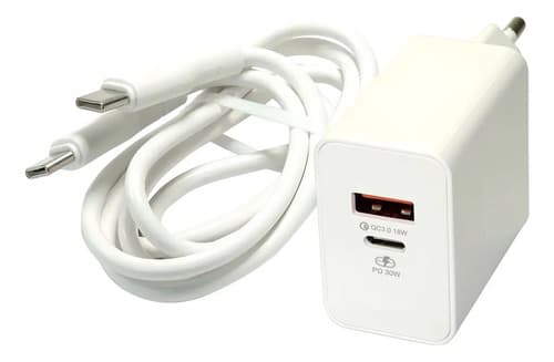 Cargador De Pared Usb-c 30w Pd Motomo Cr25 2 Puertos Blanco — foto 2