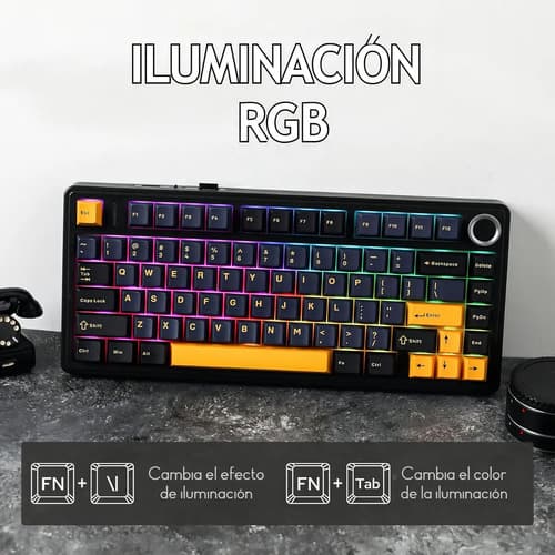 Teclado Gamer Mecánico Español Inalámbrico Aula F75 75%, Rgb, Switches Reaper Pre-lubricados,2.4ghz/usb-c/bt, Ergonómico, Compatible Con Pc/mac/ps/xbox/switch, Wooting One Azul Oscuro Español España — foto 6