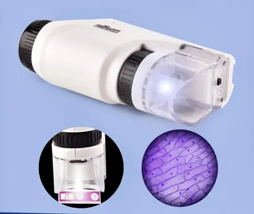 Microscopio De Mano Portatil Con Luz 60-120x Niños Bolsillo Blanco — foto 3