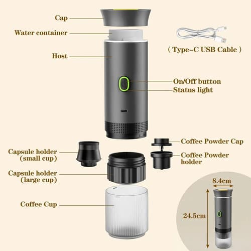 Cafetera Portátil Maquina Expresso 3 En 1 Mini Recargable Color Gris — foto 2