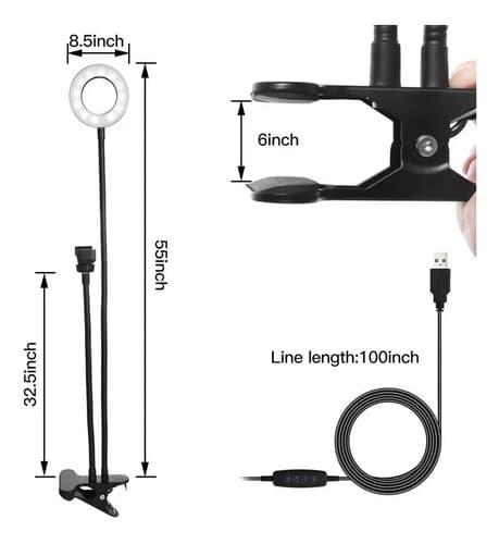 Kit 2 En 1 Aro Luz Fotografia Led Selfie Soporte Tik Tok Negro Blanco Neutro — foto 5