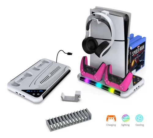 Base Carga Y Refrigeracion Luces Rgb Para Ps5 Slim/fat/pro Blanco — foto 3