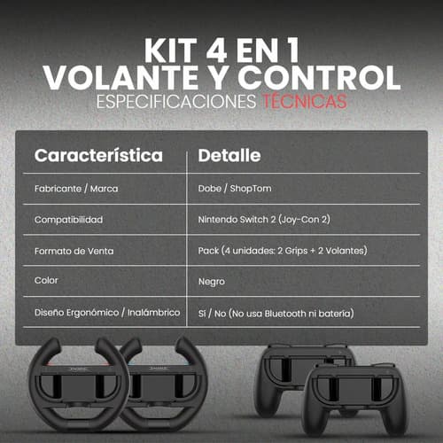 Kit 4 En 1 Volante Y Control Grip Mando Shoptom Para Joy-con 2 Compatible Con Nintendo Switch 2 Ns2 Negro — foto 4