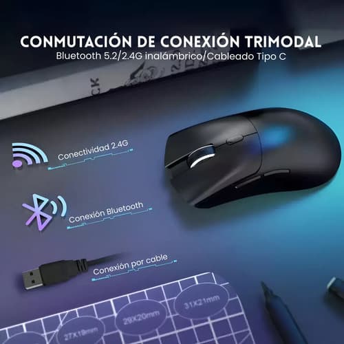 Mouse Gamer X11 Attack Shark Tri Mode 22000 Dpi Paw3311 Dock Color Negro — foto 6