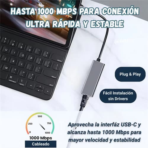 Adaptador De Red Audeos Usb Tipo C Rj45 Ethernet Gigabit 1000mbps — foto 2