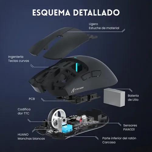 Mouse Gamer X11 Attack Shark Tri Mode 22000 Dpi Paw3311 Dock Color Negro — foto 4