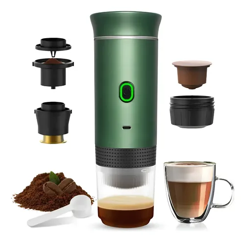 Máquina De Café Espresso Portátil, 3 En 1 Capsulas Molido Verde