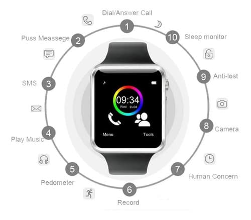 Reloj Smartwatch A1 Bluetooth Sim Card Negro — foto 2