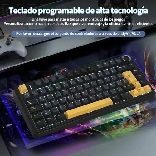 Teclado Gamer Mecánico Español Inalámbrico Aula F75 75%, Rgb, Switches Reaper Pre-lubricados,2.4ghz/usb-c/bt, Ergonómico, Compatible Con Pc/mac/ps/xbox/switch, Wooting One Azul Oscuro Español España — foto 4