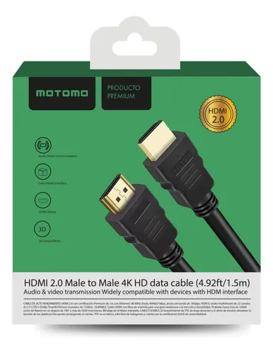 Cable Hdmi Motomo Uhd 4k 3d V2.0 1.5 Metros Negro — foto 2