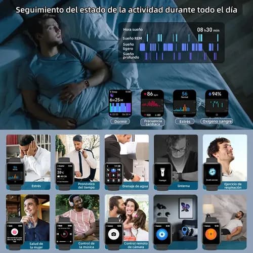 Reloj Inteligente Resistente Al Agua Para Hombres Y Mujeres Negro Mesh — foto 6