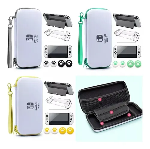 Bolso Funda Estuche Mica Vidrio + Grips Nintendo Switch Oled — foto 5