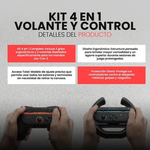Kit 4 En 1 Volante Y Control Grip Mando Shoptom Para Joy-con 2 Compatible Con Nintendo Switch 2 Ns2 Negro — foto 2