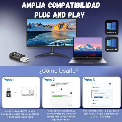 Adaptador Wifi Bluetooth Usb 5g 5ghz 900 Mbps Tarjeta Antena — foto 3