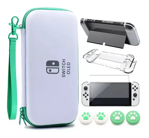 Bolso Funda Estuche Mica Vidrio + Grips Nintendo Switch Oled