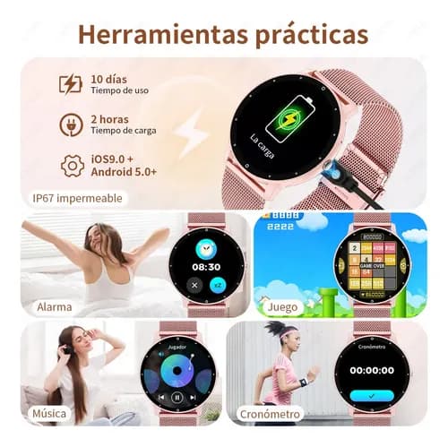 Smartwatch Lige Zl02d Display De 1.39  Con Correa De Silicona Con Correa Color Rosa — foto 3