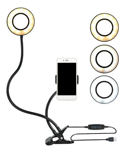 Kit 2 En 1 Aro Luz Fotografia Led Selfie Soporte Tik Tok Negro Blanco Neutro