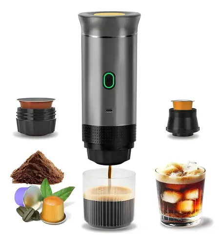 Máquina De Café Espresso Portátil, 3 En 1 Capsulas Molido Gris