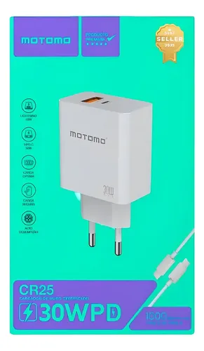 Cargador De Pared Usb-c 30w Pd Motomo Cr25 2 Puertos Blanco