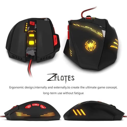 Mouse Gamer Pro Zelotes T90 Botones Laterales Pesos 9200 Dpi Negro — foto 2