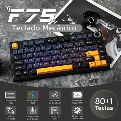 Teclado Gamer Mecánico Español Inalámbrico Aula F75 75%, Rgb, Switches Reaper Pre-lubricados,2.4ghz/usb-c/bt, Ergonómico, Compatible Con Pc/mac/ps/xbox/switch, Wooting One Azul Oscuro Español España — foto 5