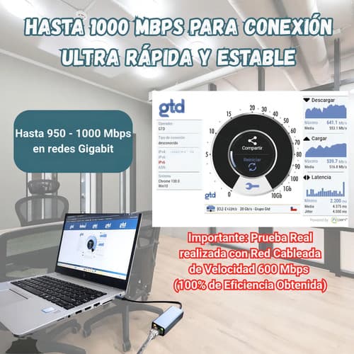 Adaptador De Red Audeos Usb Tipo C Rj45 Ethernet Gigabit 1000mbps — foto 4