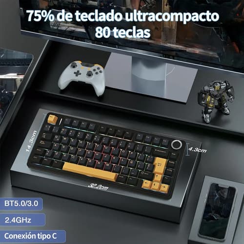 Teclado Gamer Mecánico Español Inalámbrico Aula F75 75%, Rgb, Switches Reaper Pre-lubricados,2.4ghz/usb-c/bt, Ergonómico, Compatible Con Pc/mac/ps/xbox/switch, Wooting One Azul Oscuro Español España — foto 3