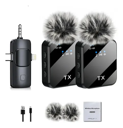 Pack 2 Micrófonos Corbatero Adget Inalámbricos Para Celular Y Computadora Con Usb-c Y Jack 3.5mm Negro