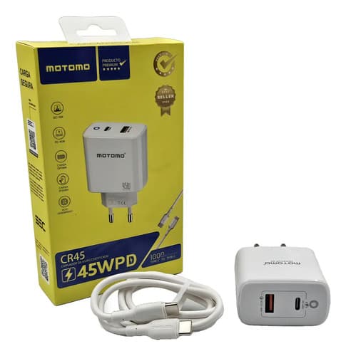 Cargador Turbo Usb-c De Pared Motomo Cr45 45w Qc18w Con Cable Blanco — foto 3