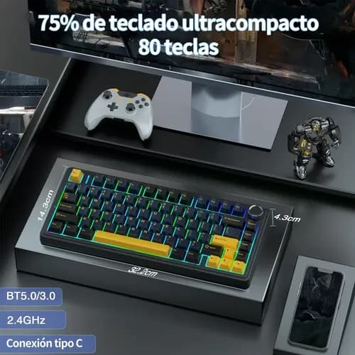 Teclado Gamer Mecánico Inalámbrico Aula F75 Rgb Switches Intercambiables Usb-c Thunder Black Inglés Us — foto 6