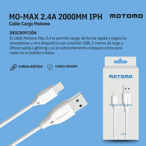 Cable De Carga Usb A Lightning Carga Rápida Max 2.4a 2 Metro Blanco — foto 2