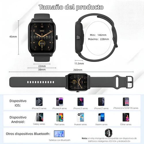 Smartwatch Mujer Hombre Reloj Inteligente Bt Llamadas Alexa Color De La Caja Negro Diseño De La Correa Mesh — foto 2