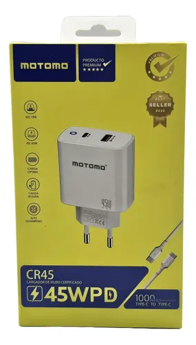 Cargador Turbo Usb-c De Pared Motomo Cr45 45w Qc18w Con Cable Blanco — foto 2