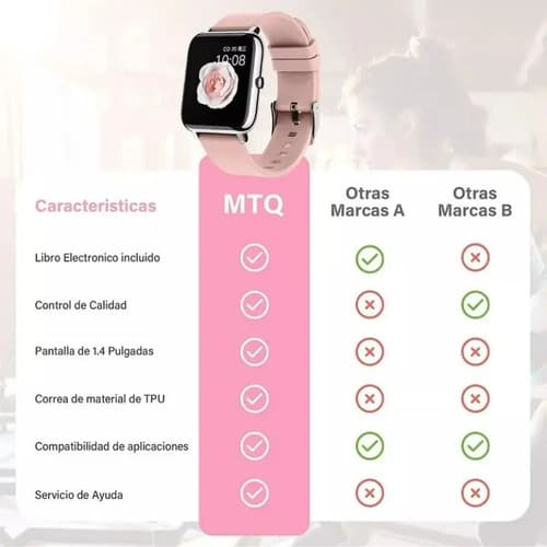 Smartwatch Deportivo P22 Rosa Reloj Inteligente Plateado Rosa Claro — foto 2
