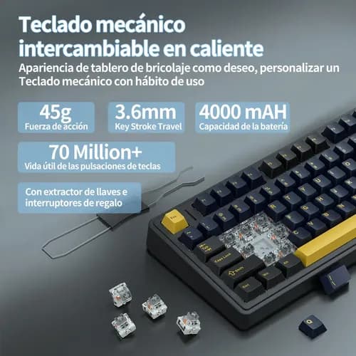 Teclado Gamer Mecánico Inalámbrico Aula F75 Rgb Switches Intercambiables Usb-c Thunder Black Inglés Us — foto 5