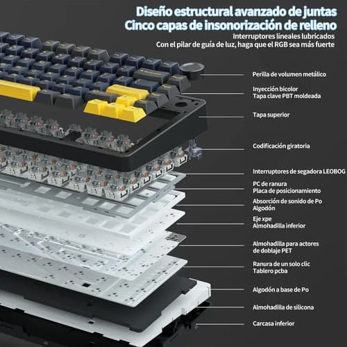 Teclado Gamer Mecánico Inalámbrico Aula F75 Rgb Switches Intercambiables Usb-c Thunder Black Inglés Us — foto 4