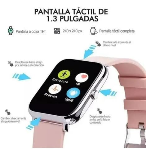 Smartwatch Deportivo P22 Rosa Reloj Inteligente Plateado Rosa Claro — foto 3
